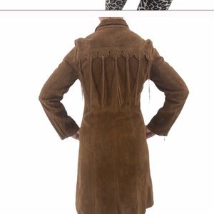 Faux Suede long brown coat with fringe size medium